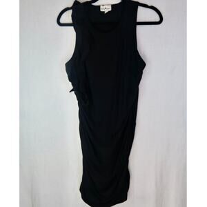 Y2K Black Soft Grunge Baddie Ruffle One Rose On Shoulder Dress Size Large